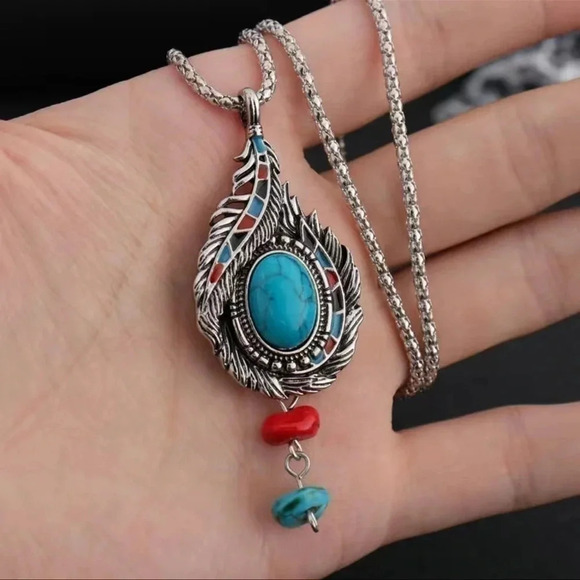 1 LEFT! Bohemian Turquoise Pendant Necklace - Picture 3 of 7